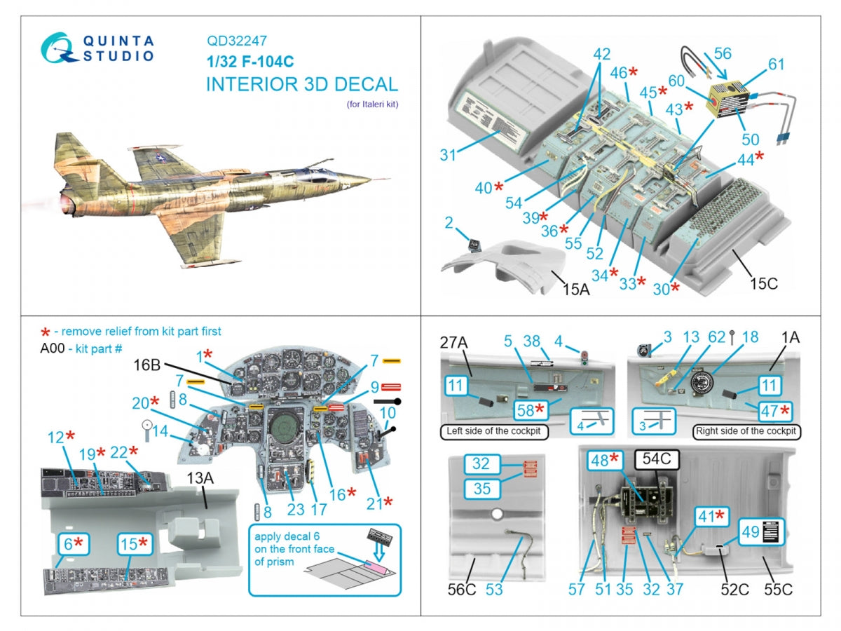 Intérieur imprimé en 3D et coloré sur papier décalcomanie Quinta Studio QD32247 F-104C (Italeri) 1/32 – Bild 7