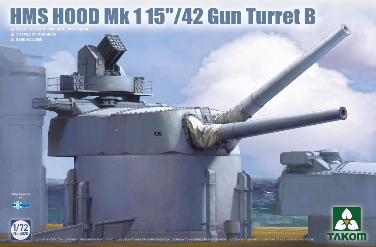Takom 5020 HMS Hood 15&amp;quot;/42 Mk1 Tourelle de canon B 1 1/72
