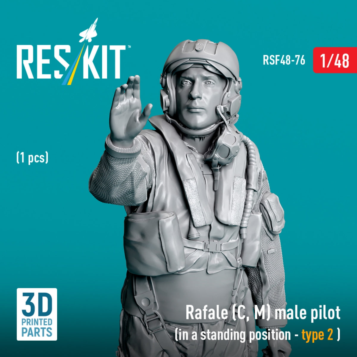 RESKIT RSF48-0076 Rafale (C, M) pilote masculin (position debout - type 2) (1 pièce) (Impression 3D) 1/48 – image 2