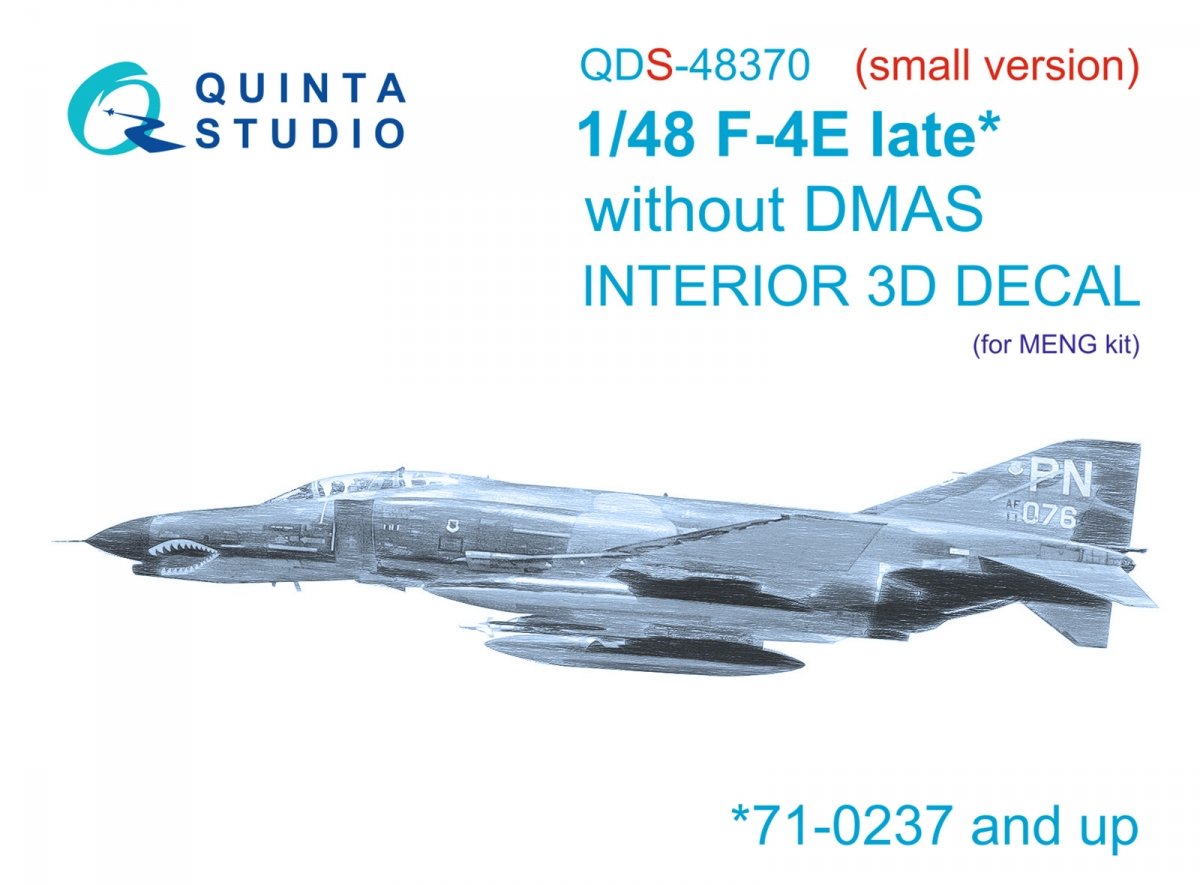 Quinta Studio QDS-48370 F-4E tardif sans DMAS Intérieur imprimé en 3D et coloré sur papier décalcomanie (Meng) (Petite version) 1/48