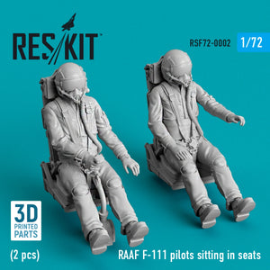 RESKIT RSF72-0002 PILOTES DE F-111 DE LA RAAF ASSIS SUR LEURS SIÈGES (2 PIÈCES) (IMPRIMÉ EN 3D) 1/72