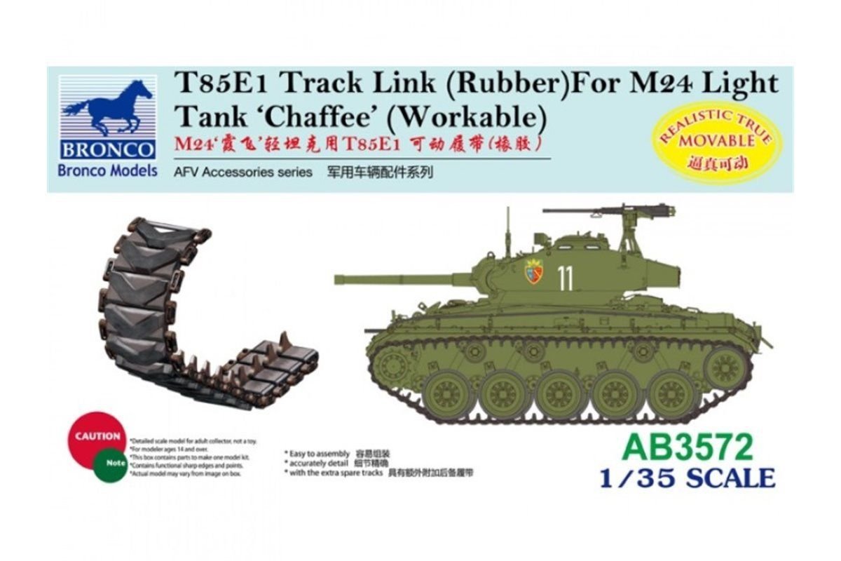 Caoutchouc de maillon de chenille Bronco AB3572 T85E1 pour M24 Chaffee 1/35