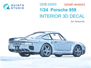 Intérieur imprimé en 3D et coloré sur papier décalcomanie Quinta Studio QDS-24003 Porsche 959 (Tamiya) (Petite version) 1/24