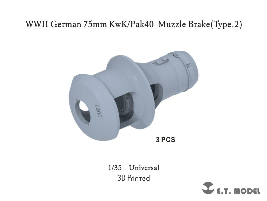 ET Model P35-302 WWII Allemand 75mm KwK/Pak40 Frein de bouche Type 2 (Impression 3D) 1/35