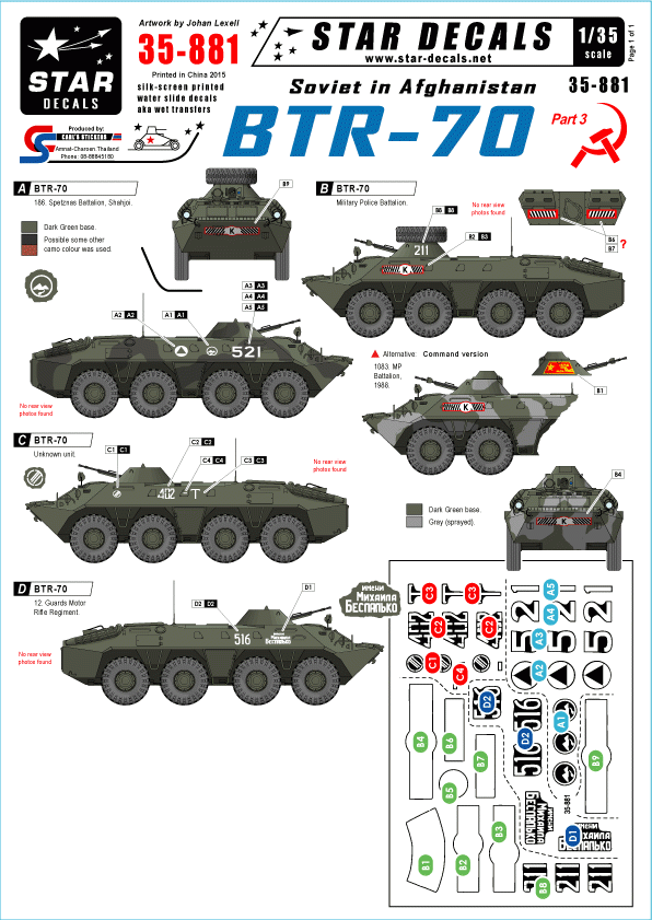 Star Decals 35-881 Soviétiques en Afghanistan, partie 3, échelle 1/35