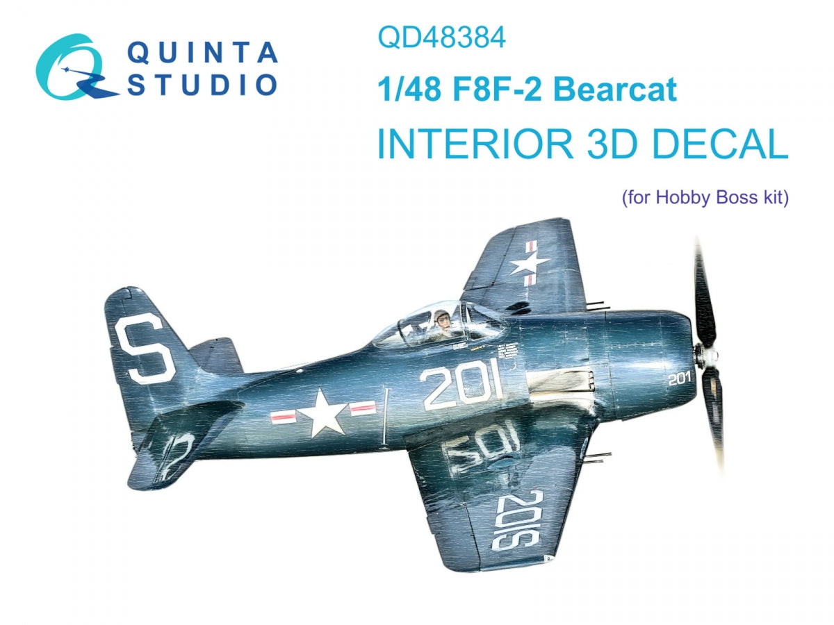 Intérieur imprimé en 3D et coloré sur papier décalcomanie Quinta Studio QD48384 F8F-2 Bearcat (Hobby Boss) 1/48