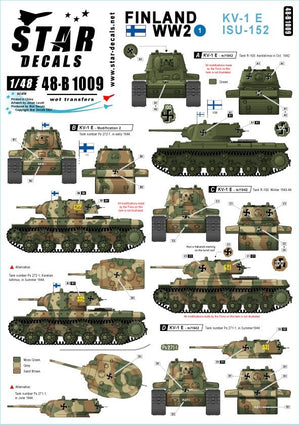 Star Decals 48-B1009 Finlande Seconde Guerre mondiale n° 1. Chars lourds KV-1E et ISU-152 1/48