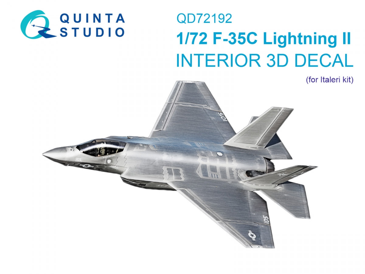 Intérieur imprimé en 3D et coloré sur papier décalcomanie Quinta Studio QD72192 F-35C Lighting II (Italeri) 1/72