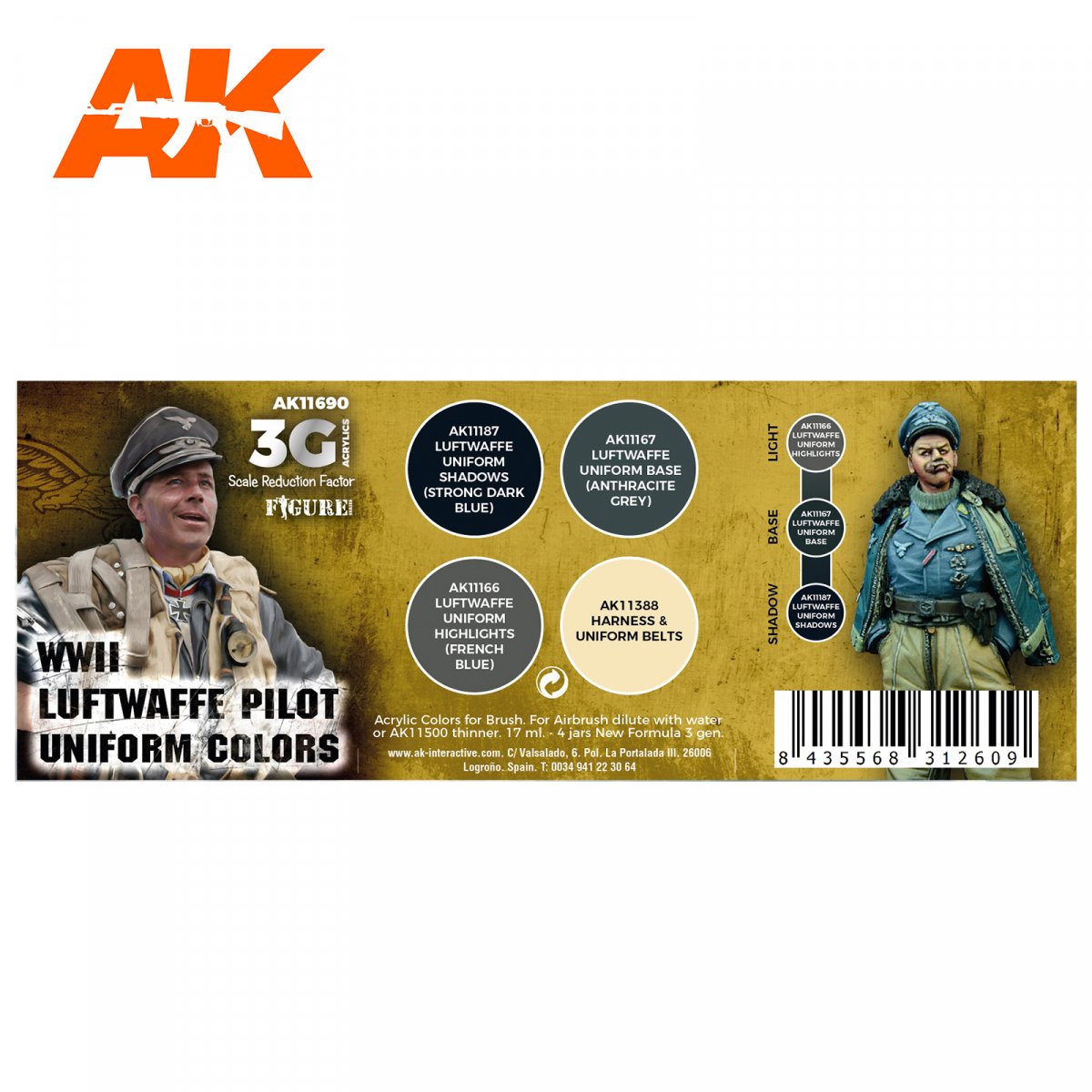 AK Interactive AK11690 Couleurs de l&amp;#39;uniforme de pilote de la Luftwaffe de la Seconde Guerre mondiale 4x17 ml – image 2