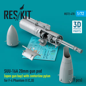 RESKIT RS72-0470 Nacelle de canon SUU-16A de 20 mm (baie ouverte) avec pylône central pour F-4 Phantom II (C,D) (1 pièce) (Impression 3D) 1/72 – image 2