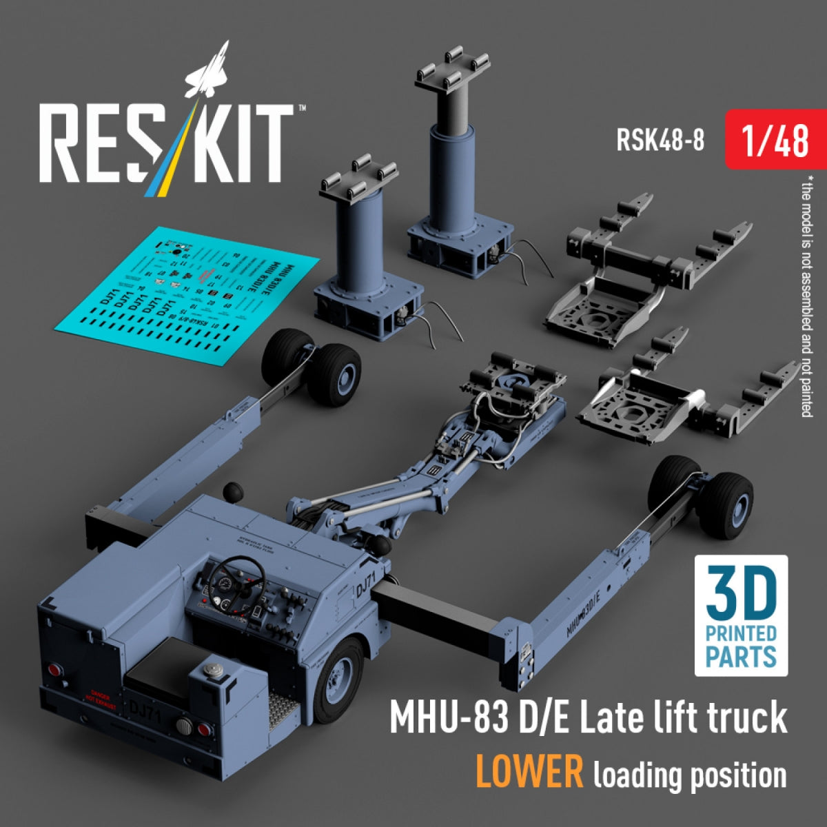 RESKIT RSK48-0008 MHU-83 D/E Chariot élévateur tardif, position de chargement inférieure (kit de modèle imprimé en 3D) 1/48