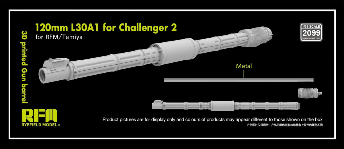 Maquette Rye Field 2099, canon L30A1 de 120 mm pour Challenger II (RFM Tamiya) au 1/35