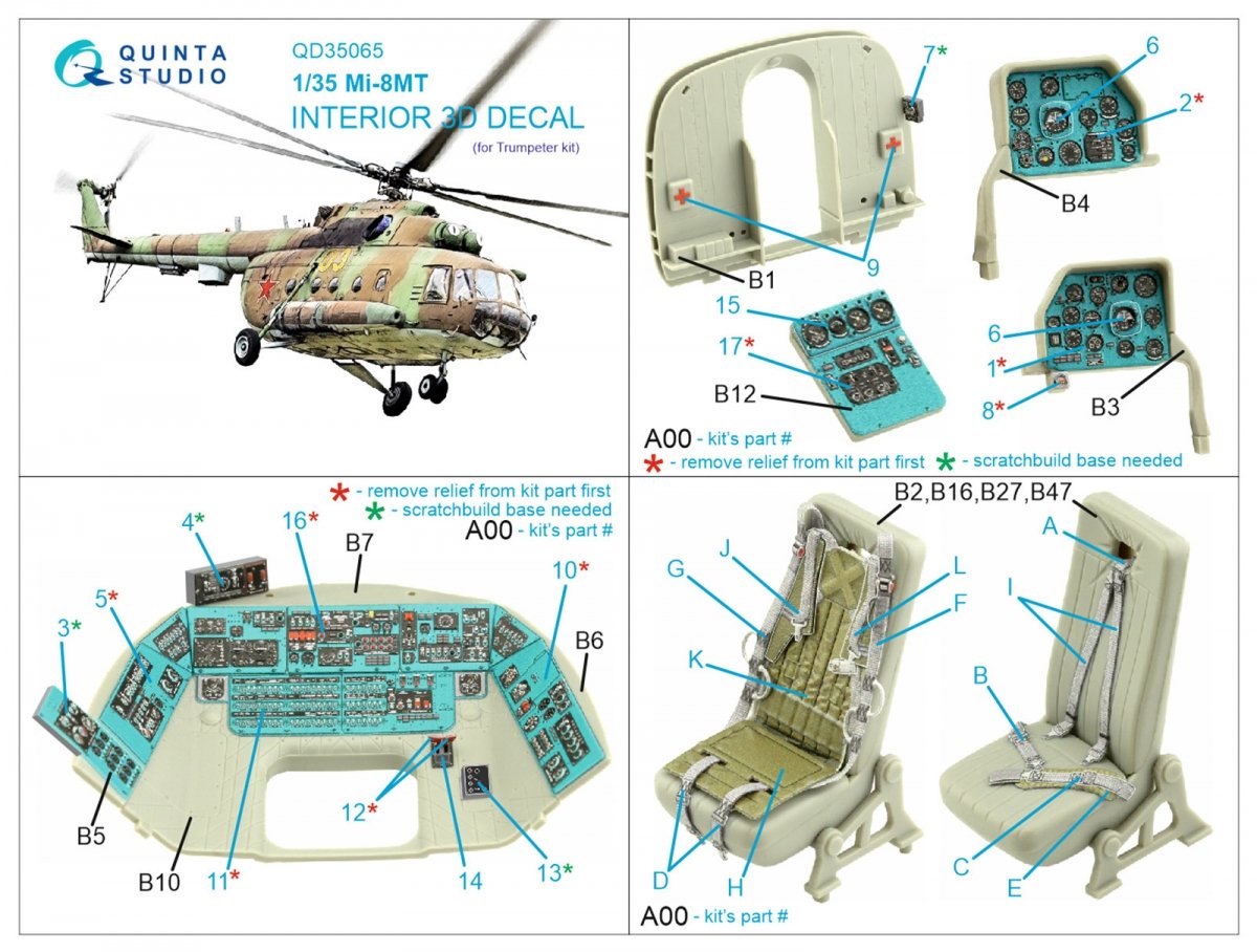 Intérieur imprimé en 3D et coloré sur papier décalcomanie Quinta Studio QD35065 Mi-8MT (Trumpeter) 1/35 – image 7
