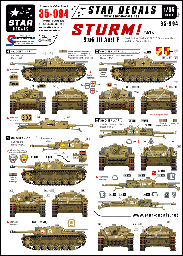 Décalcomanies étoiles 35-994 STURM! #5. StuG III Ausf F 1/35