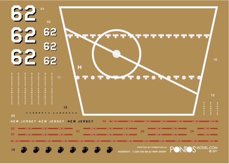 Pontos 35006WD1 USS BB-62 New Jersey Ensemble de pont en bois 1982 (1/350) – Bild 2