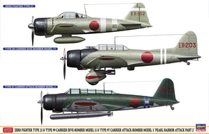 Hasegawa 07504 Chasseur Zero Type 21 + Bombardier en piqué embarqué Type 99 Modèle 11 + Bombardier d&amp;#39;attaque embarqué Type 97 Modèle 3 Attaque de Pearl Harbor Partie 2 1/48