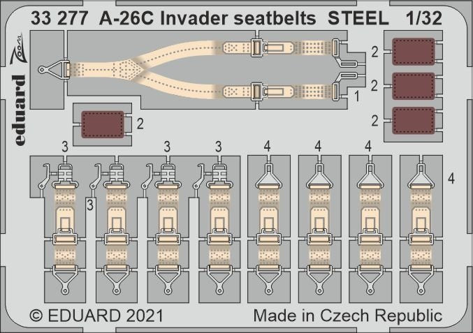 Ceintures de sécurité Eduard 33277 A-26C Invader en acier pour maquette Hobby Boss au 1/32