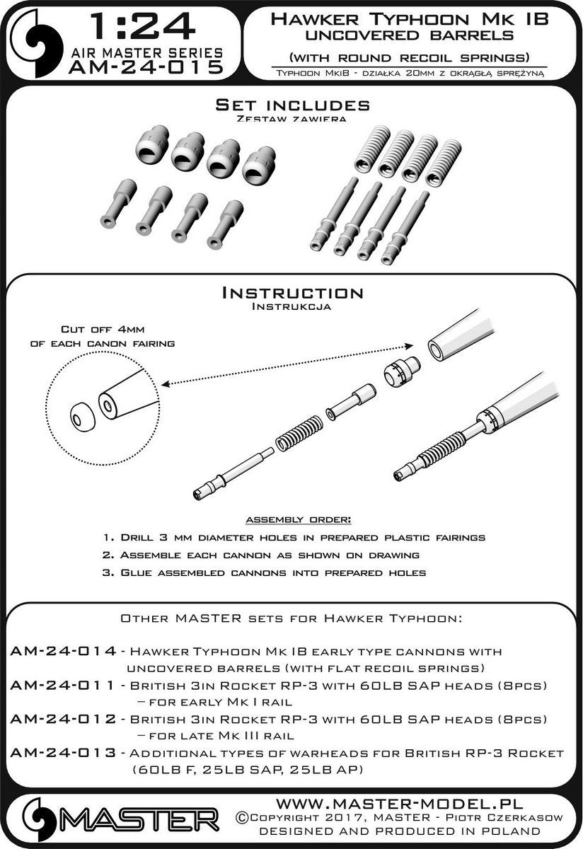 Master AM-24-015 Hawker Typhoon Mk IB - canons de type ancien (sans protections) avec ressort rond (4 pièces) (1/24) – image 4