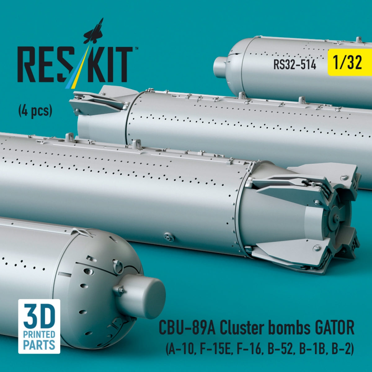 RESKIT RS32-0514 Bombes à fragmentation CBU-89A GATOR (4 pièces) (Impression 3D) 1/32 – image 2