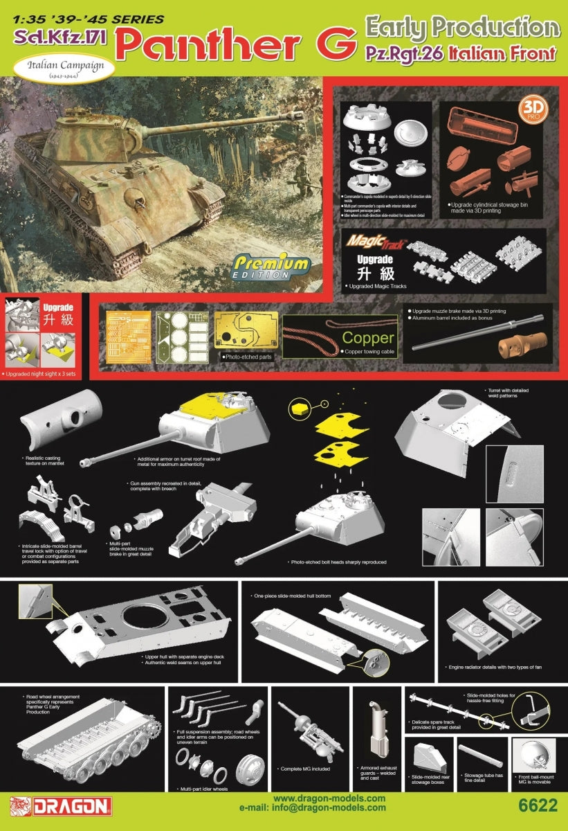 Dragon 6622 Sd.Kfz.171 Panther G Première production Pz.Rgt.26 Front italien 1/35