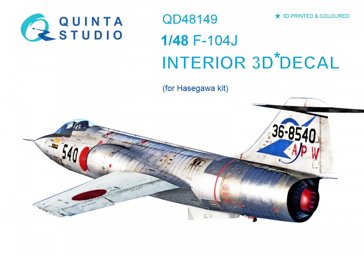 Intérieur imprimé en 3D et coloré sur papier décalcomanie Quinta Studio QD48149 F-104J (pour maquette Hasegawa) 1/48