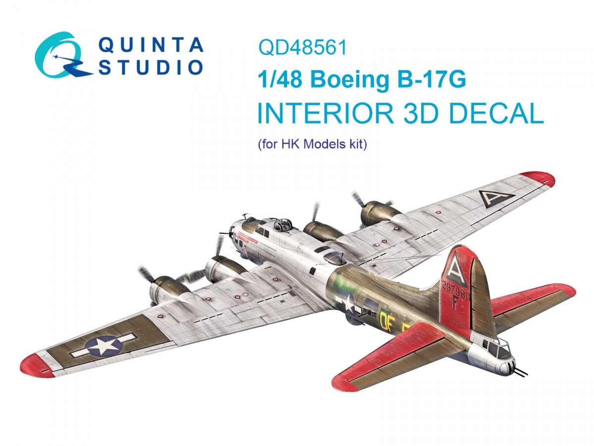 Intérieur imprimé en 3D et coloré sur papier décalcomanie pour Boeing B-17G (Question QD48561 de Quinta Studio, HK Models), échelle 1/48