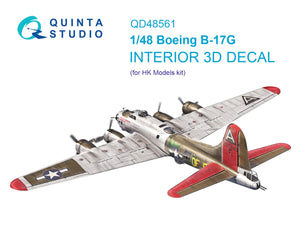 Intérieur imprimé en 3D et coloré sur papier décalcomanie pour Boeing B-17G (Question QD48561 de Quinta Studio, HK Models), échelle 1/48