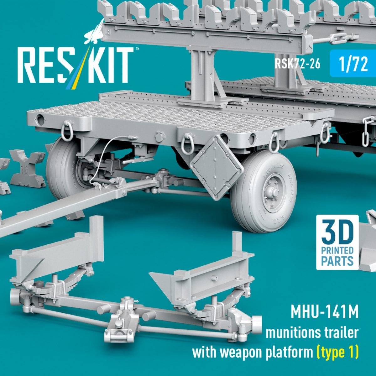 RESKIT RSK72-0026 MHU-141M munitions trailer with weapon platform (type 1) (3D Printed model kit) 1/72