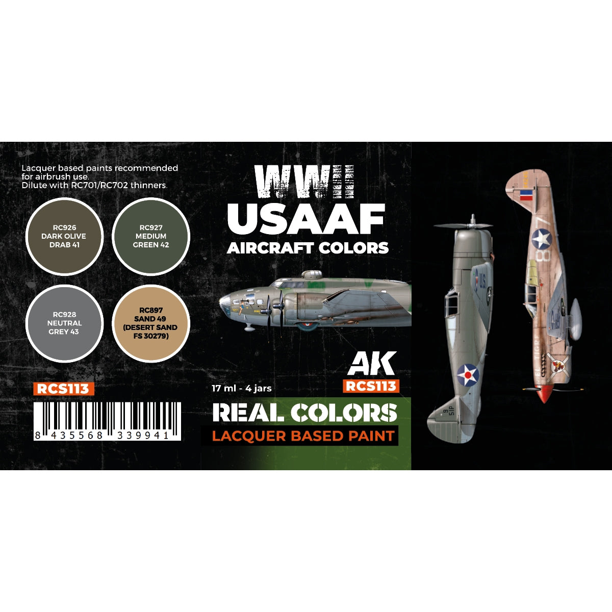 AK Interactive RCS113 Couleurs des avions de l&amp;#39;USAAF de la Seconde Guerre mondiale 4 x 17 ml – immagine 2