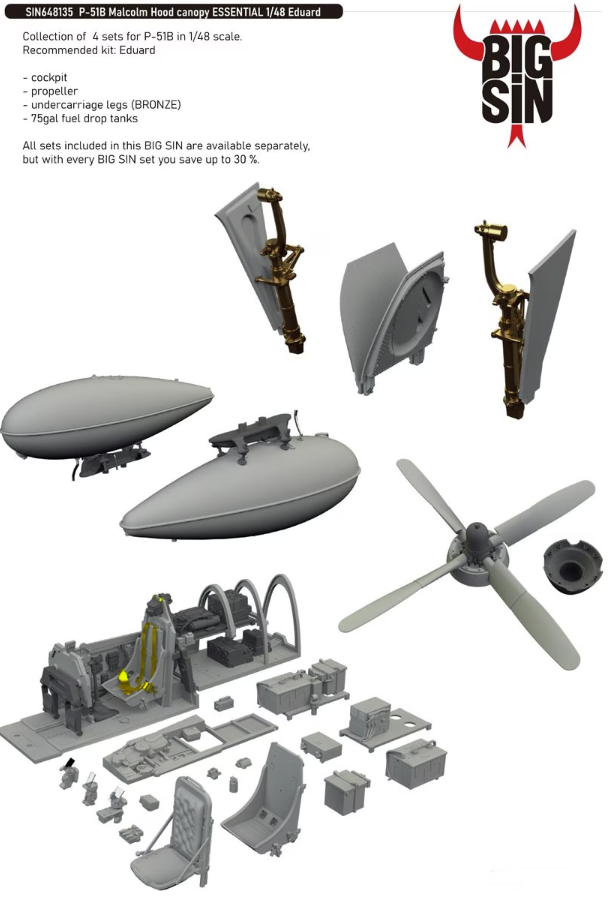 Kit de détails pour verrière de capot Malcolm P-51B Eduard SIN648135, échelle 1/48