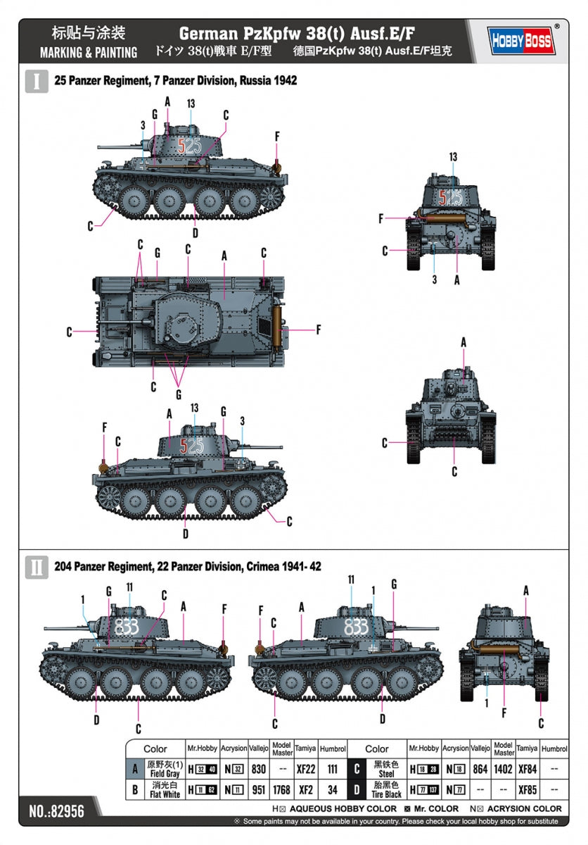 Hobby Boss 82956 Pz.Kpfw allemand. 38(t) Ausf.E/F 1/72 – image 3