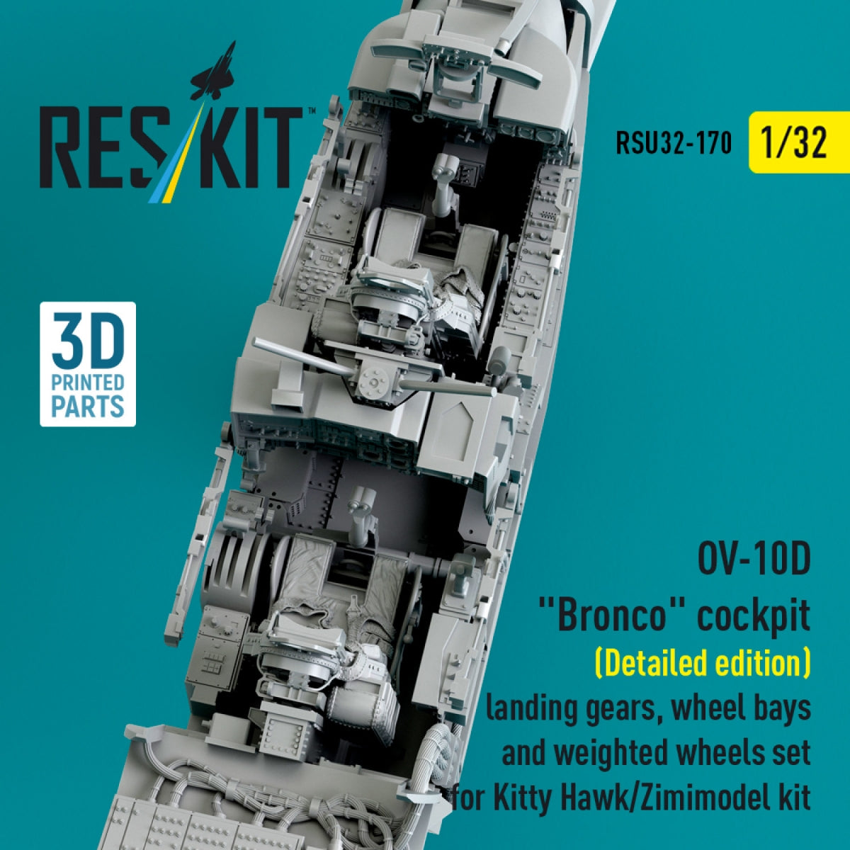 RESKIT RSU32-0170 Cockpit OV-10D « Bronco » (Édition détaillée), train d&amp;#39;atterrissage, puits de roues et jeu de roues lestées pour maquette Kitty Hawk/Zimimodel (Impression 3D) 1/32  – image 4
