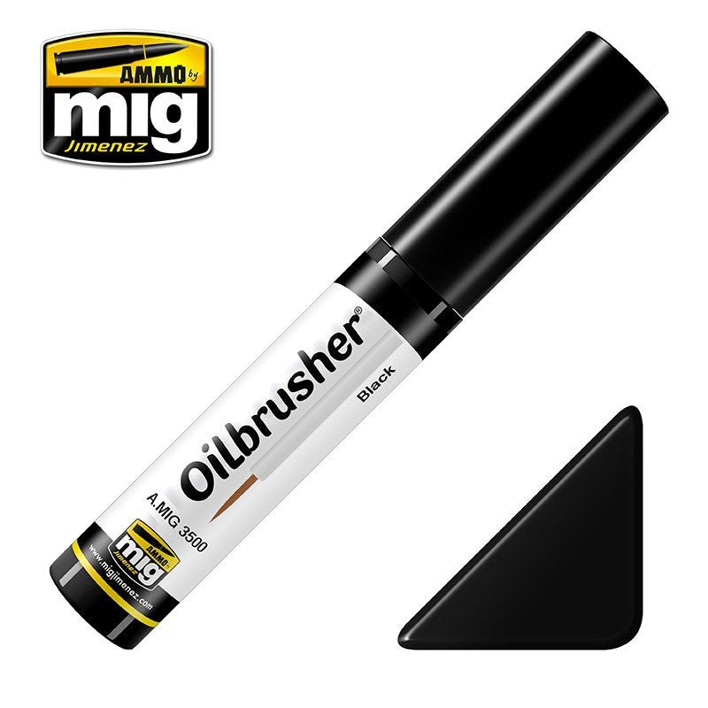 AMMO de Mig Jimenez 3500 Oilbrusher Noir - peinture à l'huile avec pinceau