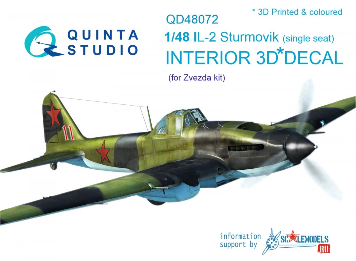 Intérieur monoplace imprimé en 3D et coloré pour maquette Quinta Studio QD48072 Il-2 (pour kit) 1/48