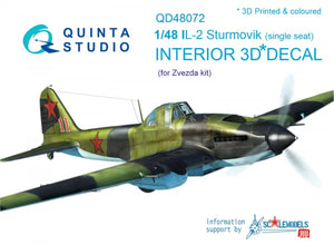 Intérieur monoplace imprimé en 3D et coloré pour maquette Quinta Studio QD48072 Il-2 (pour kit) 1/48