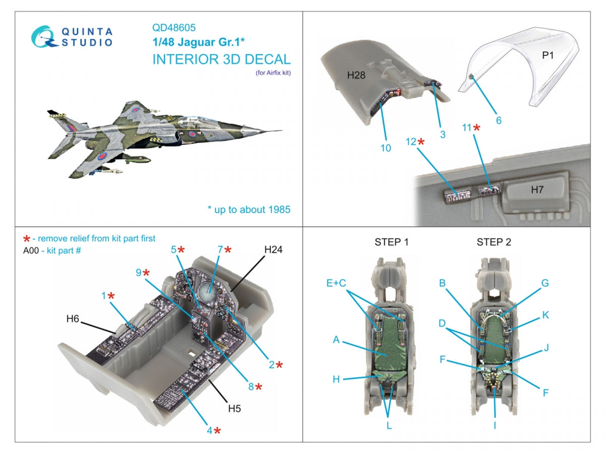Intérieur imprimé en 3D et coloré sur papier décalcomanie Quinta Studio QD48605 Jaguar Gr.1 (Airfix) 1/48 – image 2