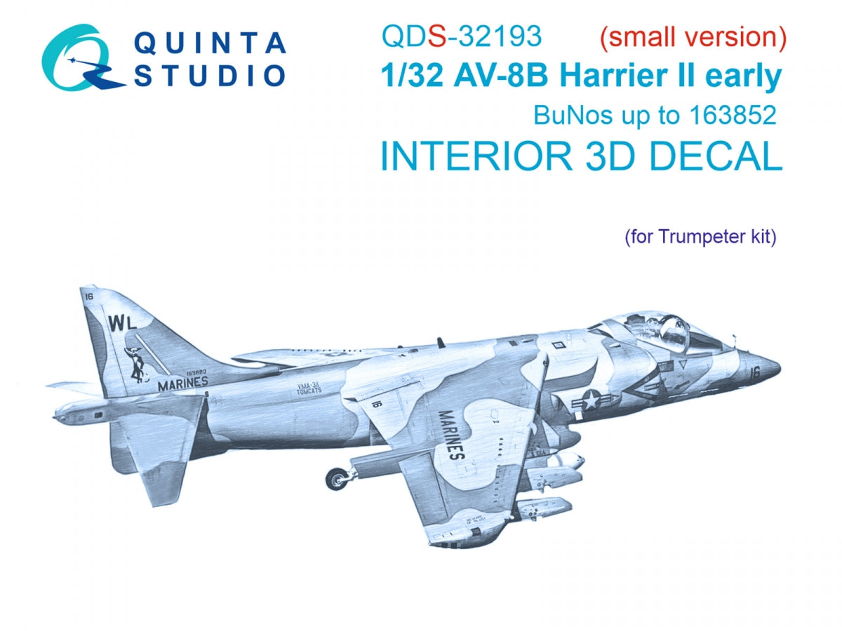 Intérieur imprimé en 3D et coloré sur papier décalcomanie Quinta Studio QDS-32193 AV-8B Harrier II (petit modèle) (Trumpeter) (petit) 1/32