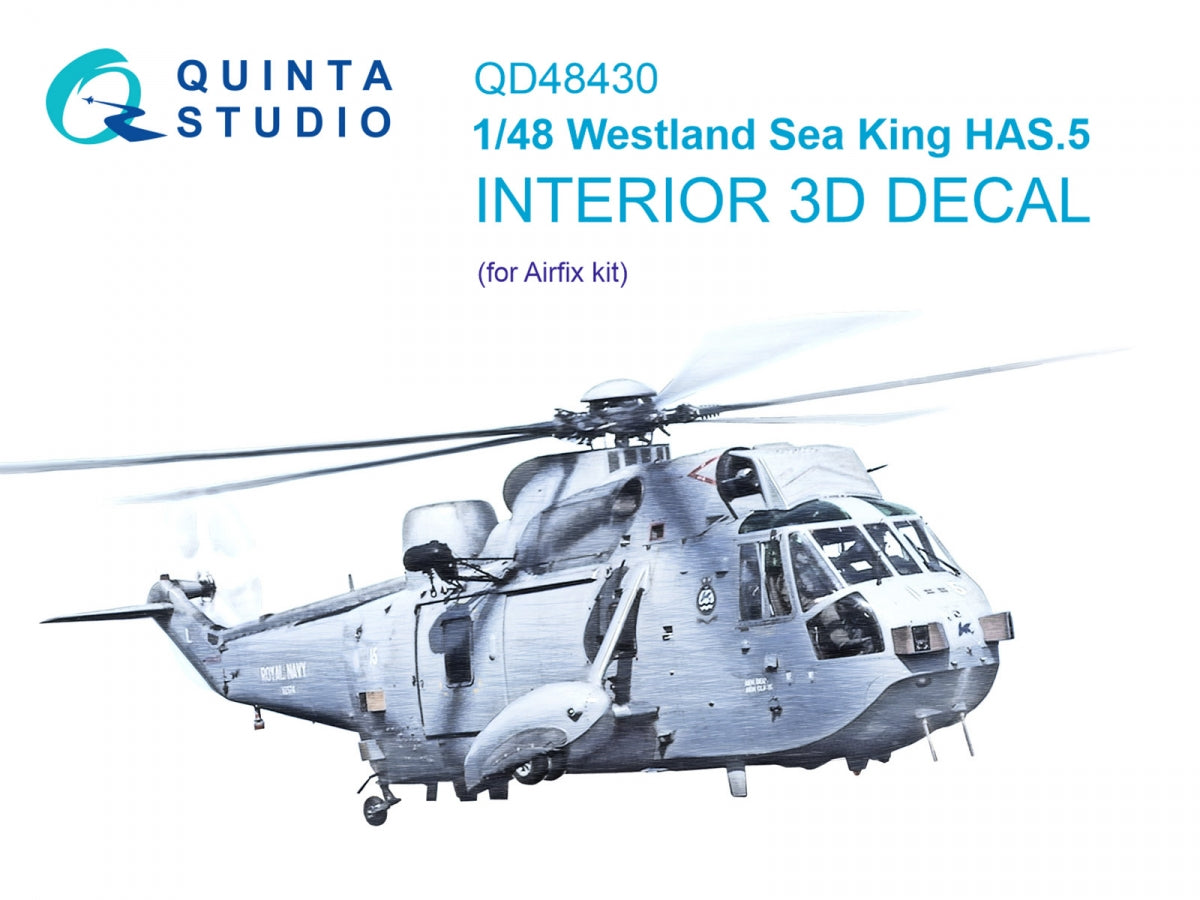 Intérieur imprimé en 3D et coloré sur papier décalcomanie Quinta Studio QD48430 Westland Sea King HAS.5 (Airfix) 1/48