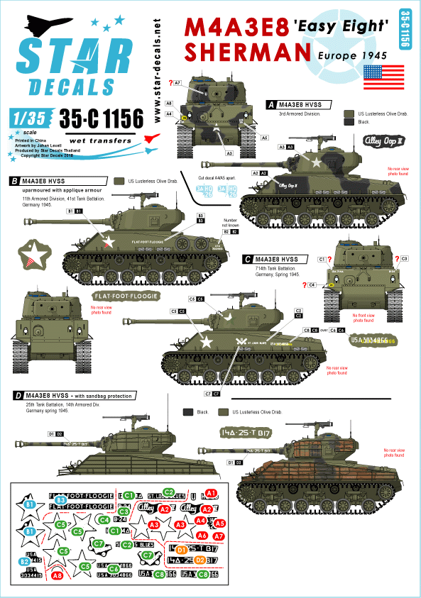 Star Decals 35-C1156 M4A3E8 « Easy Eight » Sherman 1/35