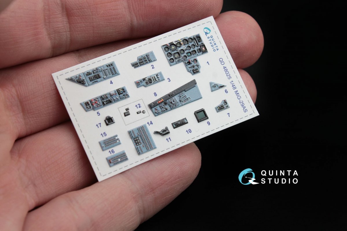 Intérieur imprimé en 3D et coloré sur papier décalcomanie pour maquettes GWH (QD48025 MiG-29AS, version slovaque) Quinta Studio, échelle 1/48 – Bild 4