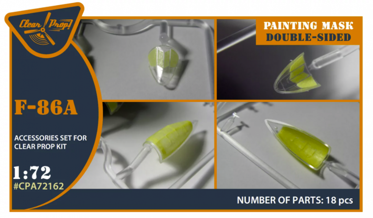 Masque de peinture double face Clear Prop! CPA72162 F-86A sur papier kabuki jaune pour maquettes CP au 1/72