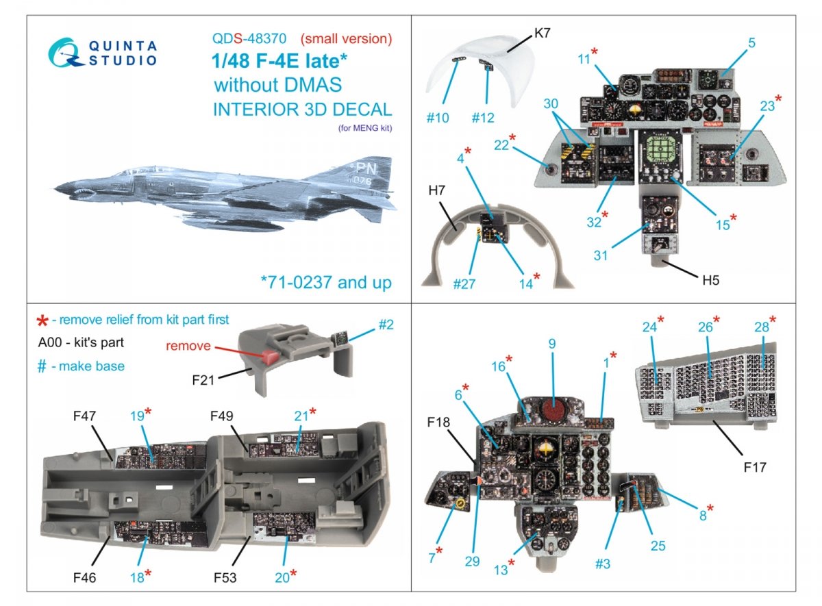 Quinta Studio QDS-48370 F-4E tardif sans DMAS Intérieur imprimé en 3D et coloré sur papier décalcomanie (Meng) (Petite version) 1/48 – Bild 2