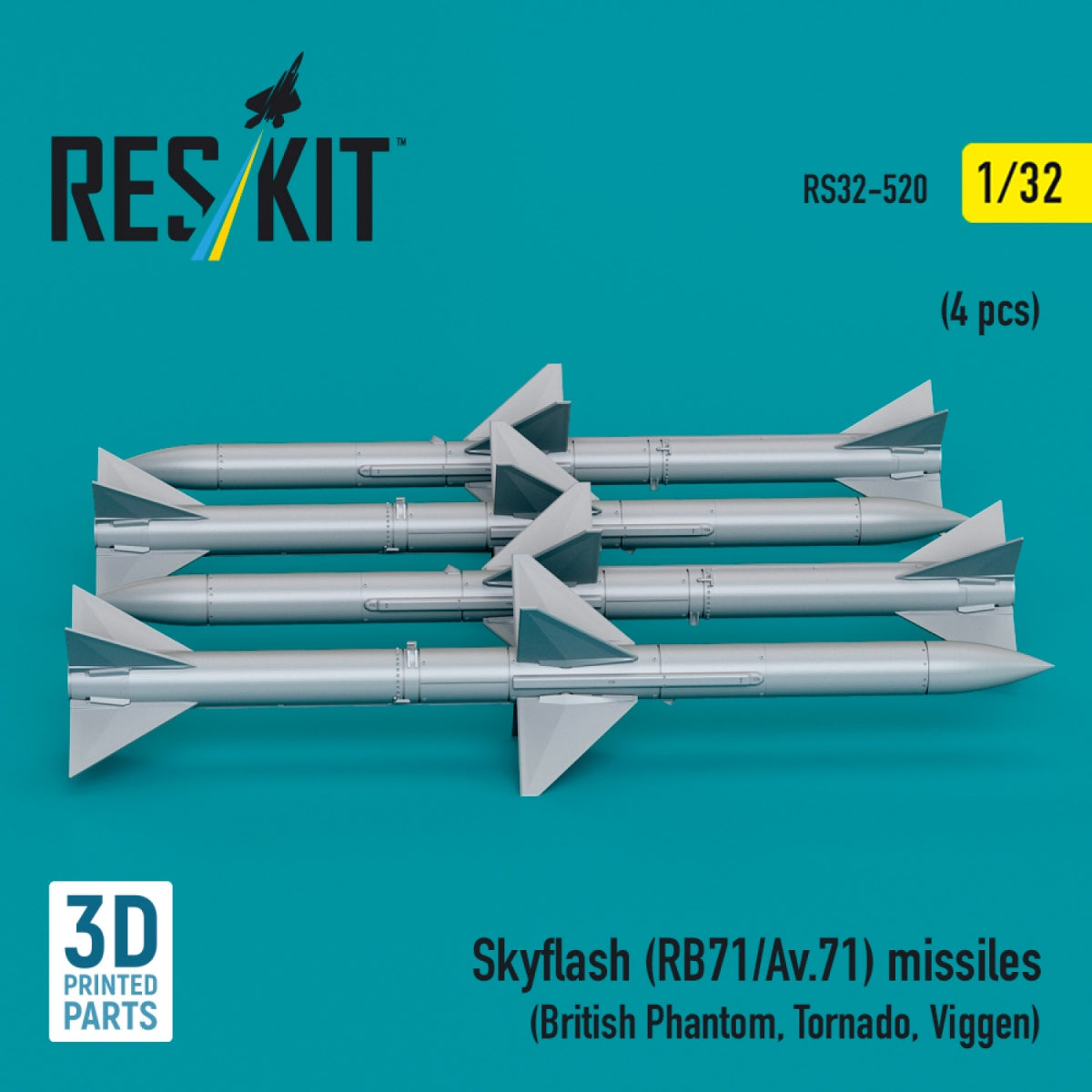 RESKIT RS32-0520 Missiles Skyflash (RB71/Av.71) (4 pcs) (imprimé en 3D) 1/32 – Bild 2