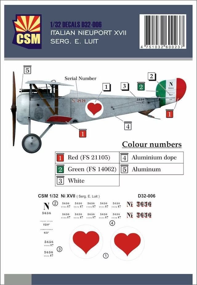 Modèles d'état en cuivre D32-006 italien Nieuport XVII Serg. E.Luit 1/32