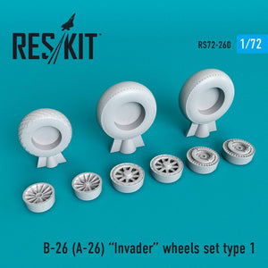 RESKIT RS72-0260 B-26 (A-26) Jeu de roues Invader type 1 1/72