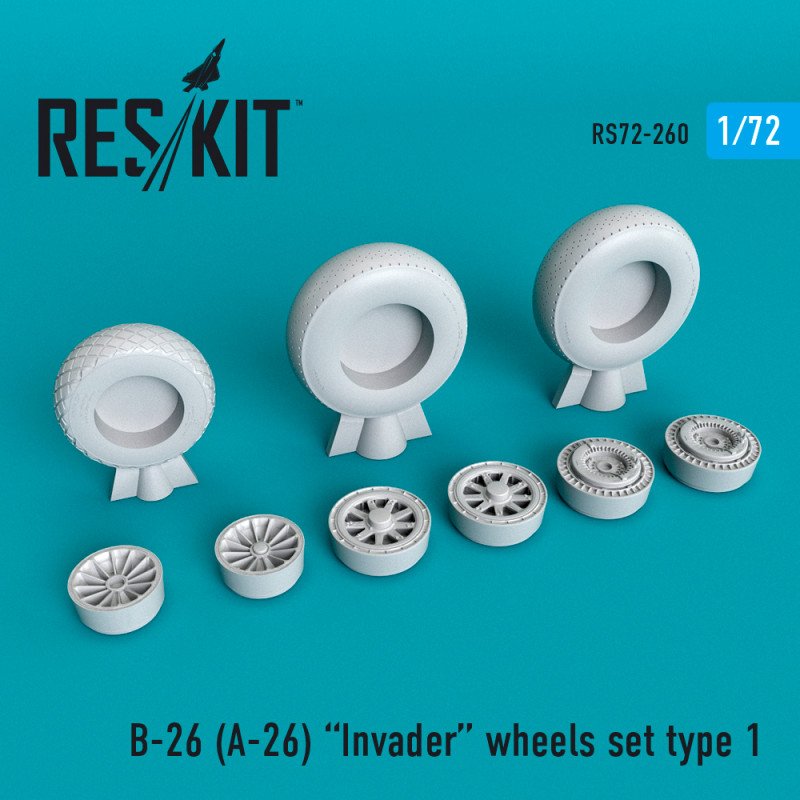 RESKIT RS72-0260 B-26 (A-26) Jeu de roues Invader type 1 1/72