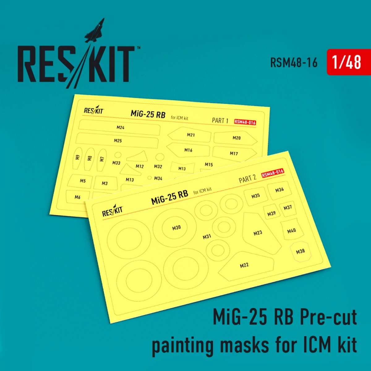 Masques de peinture prédécoupés RESKIT RSM48-0016 MIG-25RB pour kit ICM 1/48