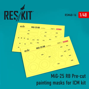 Masques de peinture prédécoupés RESKIT RSM48-0016 MIG-25RB pour kit ICM 1/48