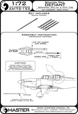 Master AM-72-153 Boulton Paul Defiant - Tube Pitot et canons Browning .303) 1/72 – immagine 2