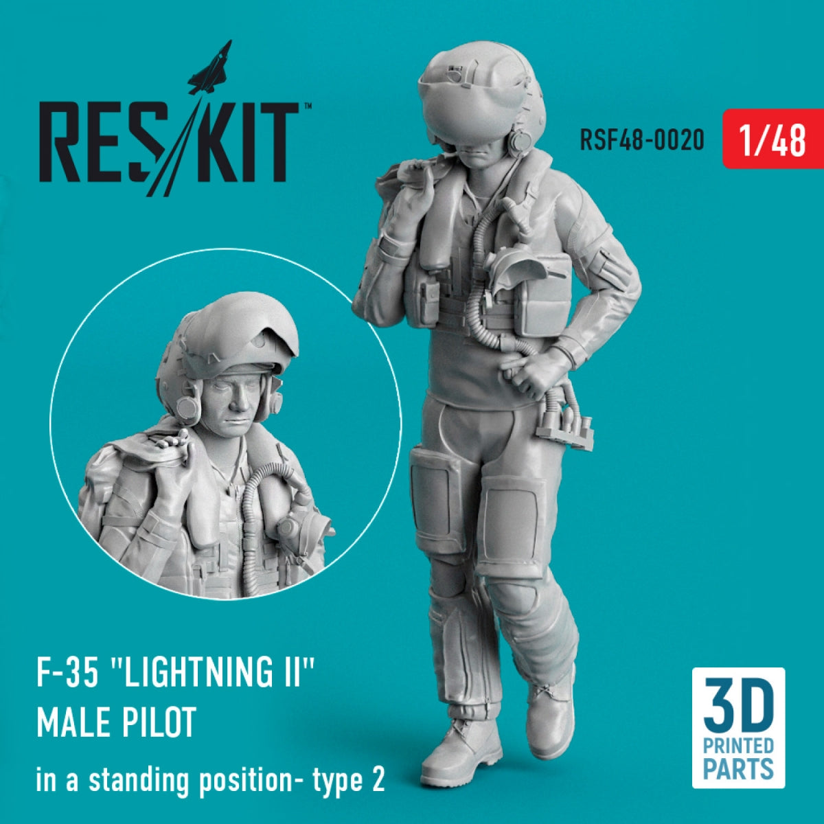 RESKIT RSF48-0020 F-35 « LIGHTNING II » PILOTE HOMME (EN POSITION DEBOUT - TYPE 2) (IMPRIMÉ EN 3D) 1/48